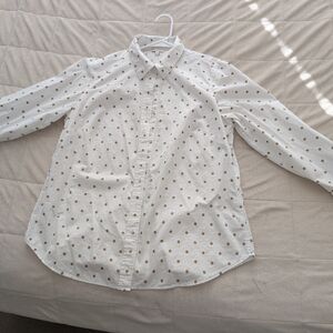 Talbots White Shirt with Brown Polka Dots